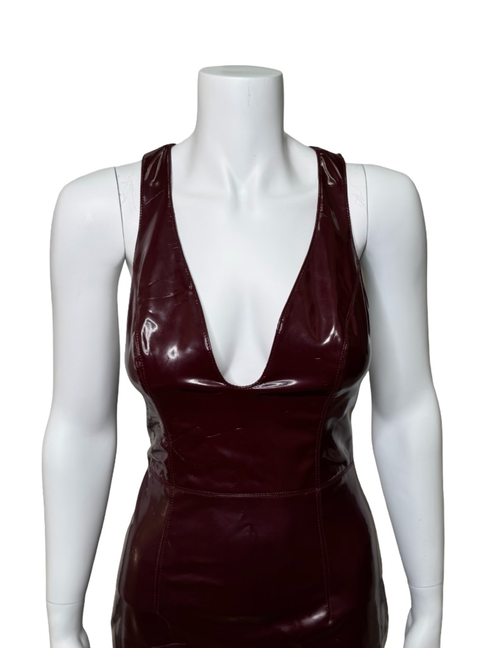 NWT House of CB Burgundy Patent Effect Plunge Bodycon Midi Dress Size S - Picture 3 of 9